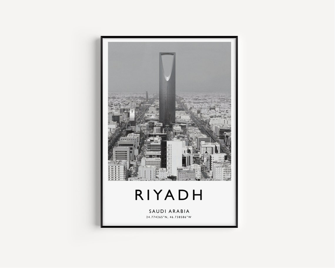Riyadh Saudi Arabia Kingdom Centre Skyline Black White Poster - Image 3