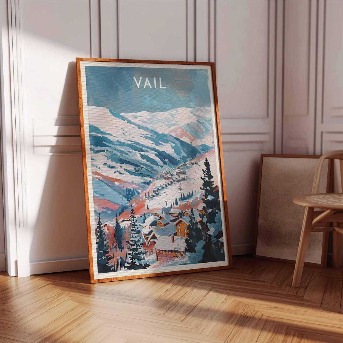 Vail Colorado Dawn Mountain Village Coral Teal Sky Art Poster - Image 3