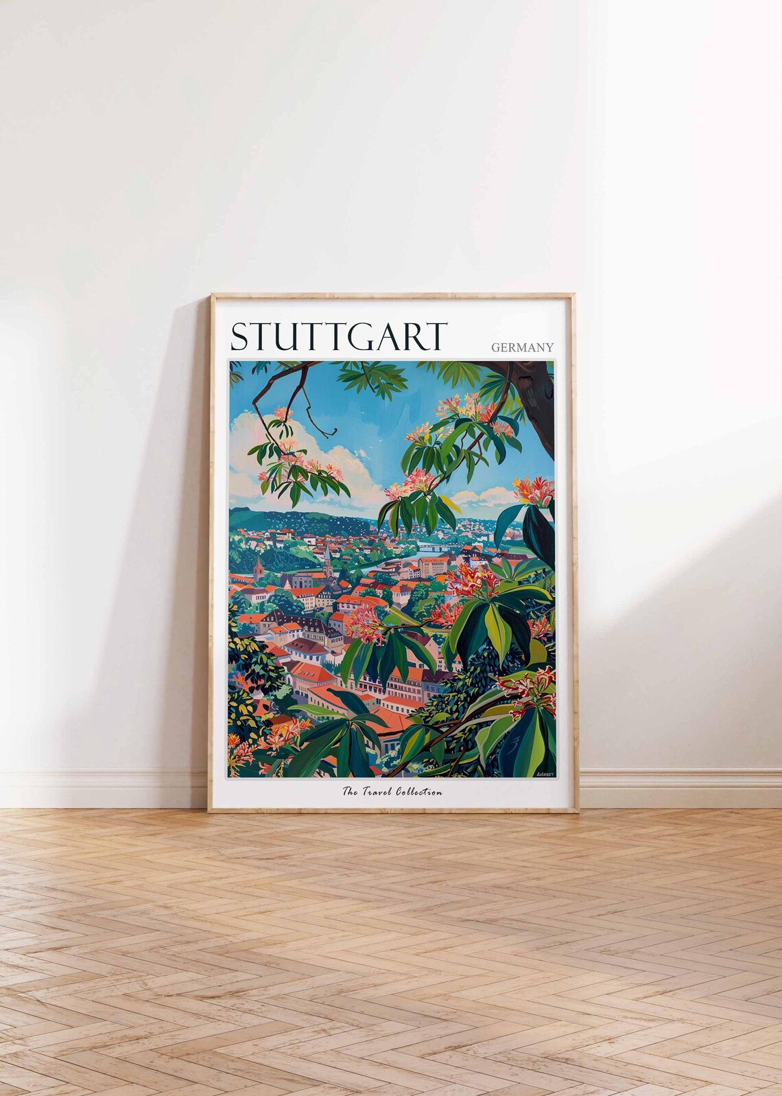 Stuttgart Germany Lush Green Floral City Panorama Travel Poster - Image 2