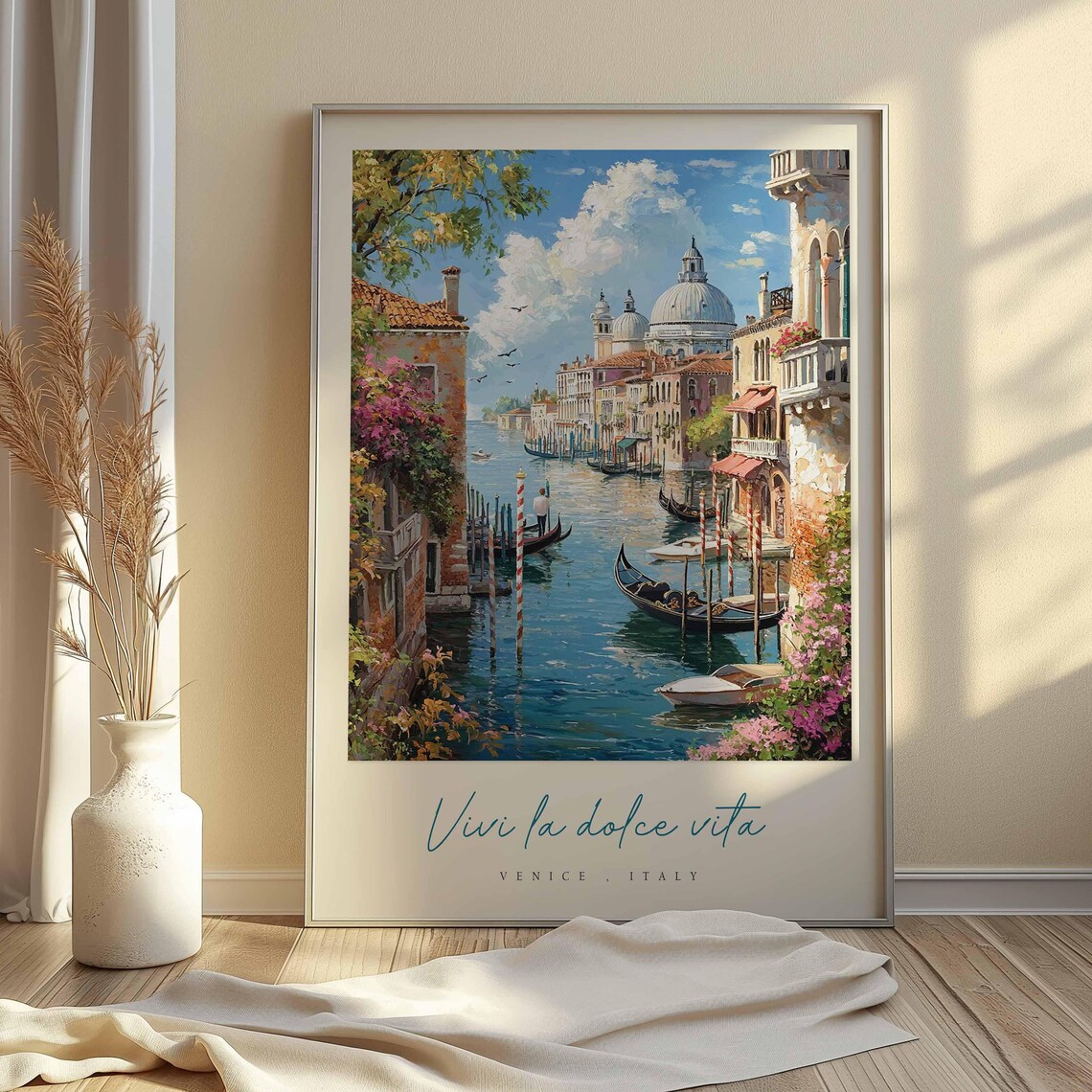 Venice Italy Vivi la Dolce Vita Grand Canal Gondolas Watercolor Poster - Image 2
