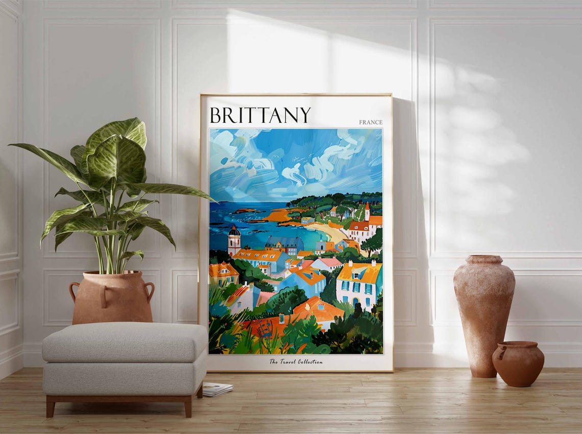 Brittany Poster France Travel Print French Decor Europe Travel Poster European Wall Art Brittany Gift Brittany Travel Poster - Image 3