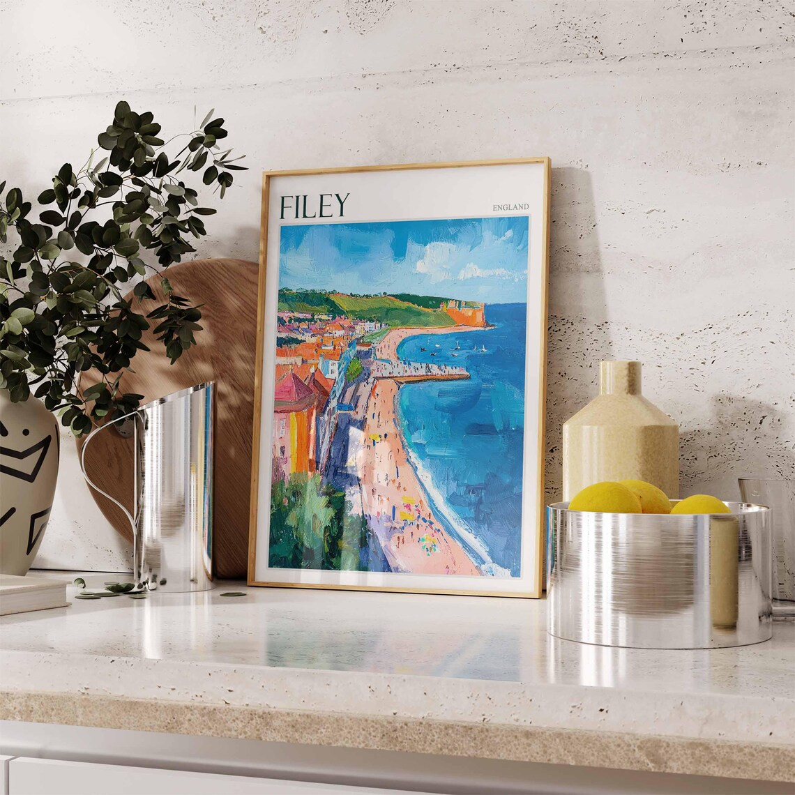 Filey Sandy Beach Pier Cliffside Town Yorkshire Coastal Travel Poster - Image 2