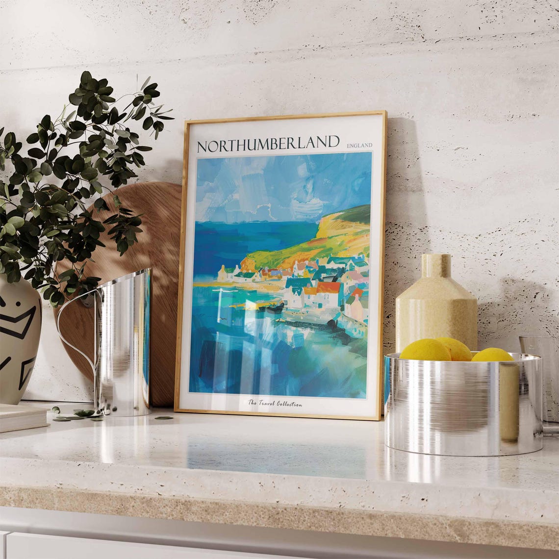 Northumberland England Harbor Village Cliffs Blue Sea Poster - Image 3