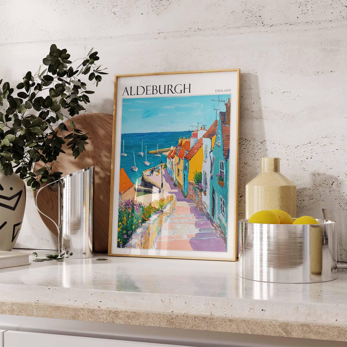 Aldeburgh Stepped Lane Colourful Cottages Harbour Suffolk Poster - Image 2