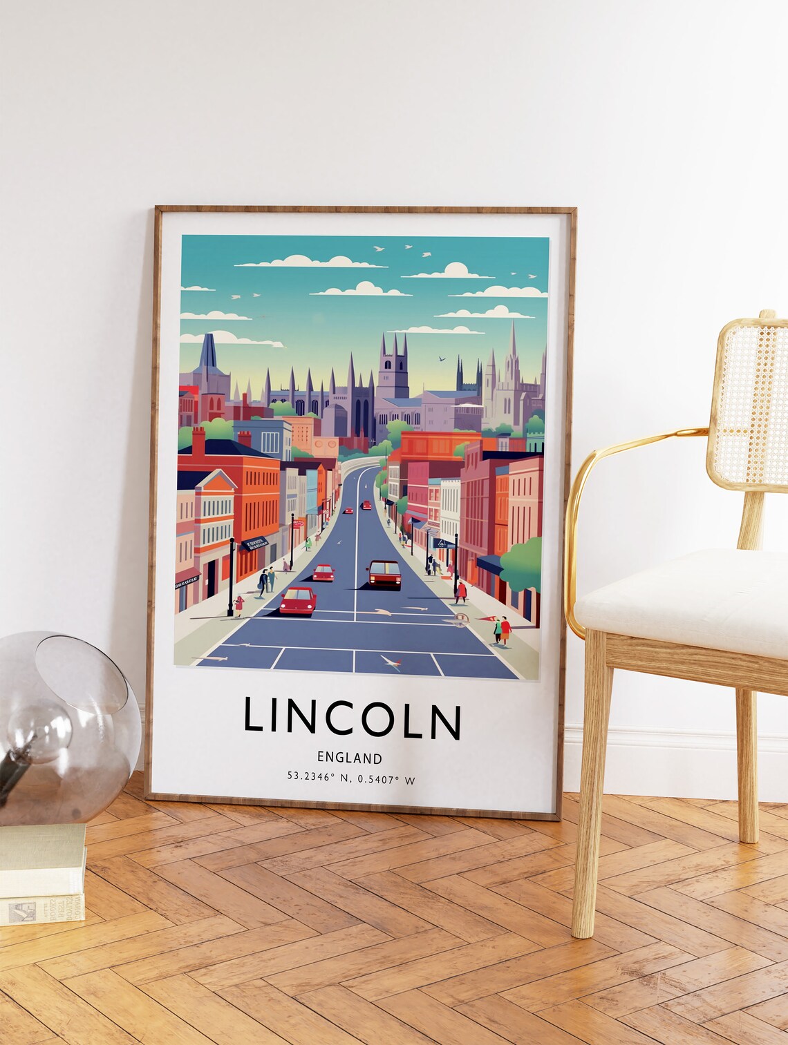 Lincoln England City Street Travel Poster Colorful Skyline Art - Image 2