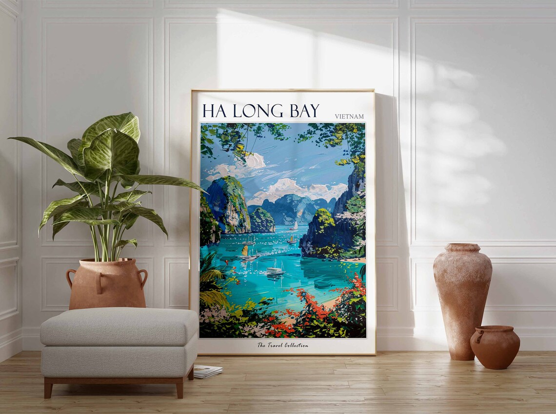 Ha Long Bay Vietnam Limestone Karsts Boat Illustration Travel Poster - Image 3