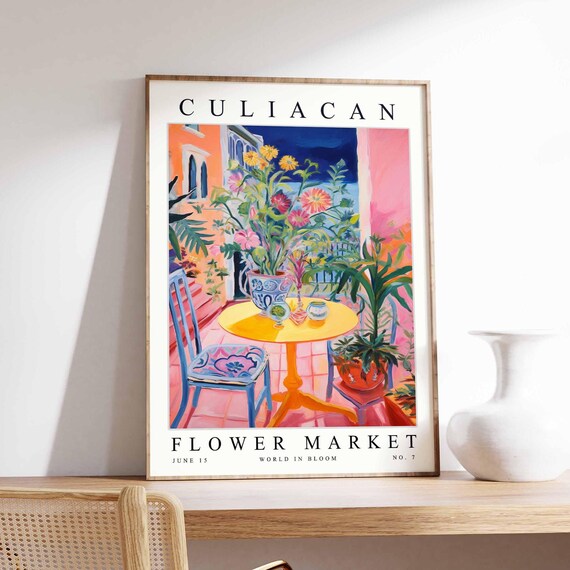 Culiacan Flower Market Poster Print Sinaloa Floral Wall Art Mexico Decor Botanical Latin America Travel