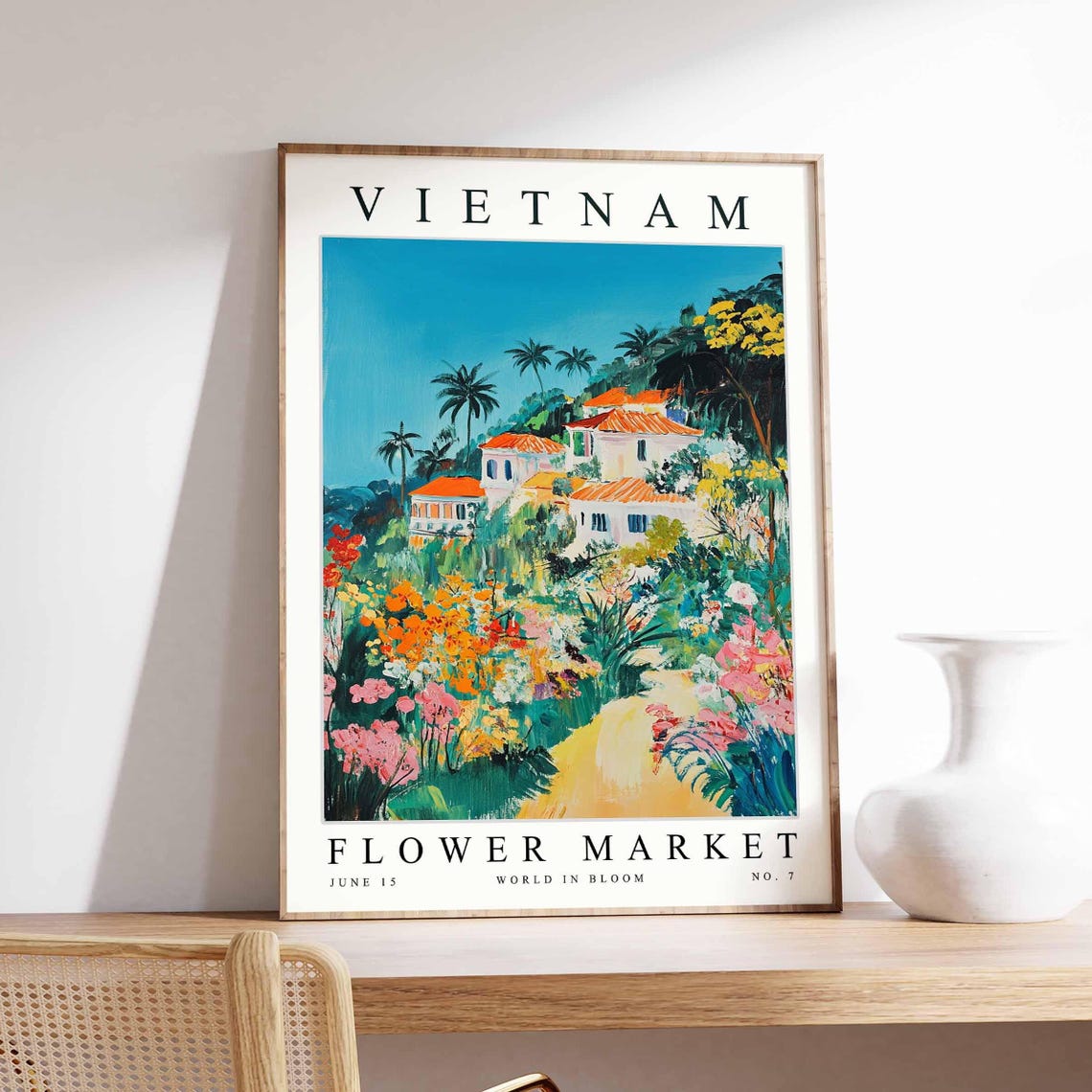 Vietnam Flower Market Hillside Village Palm Trees Bloom Poster