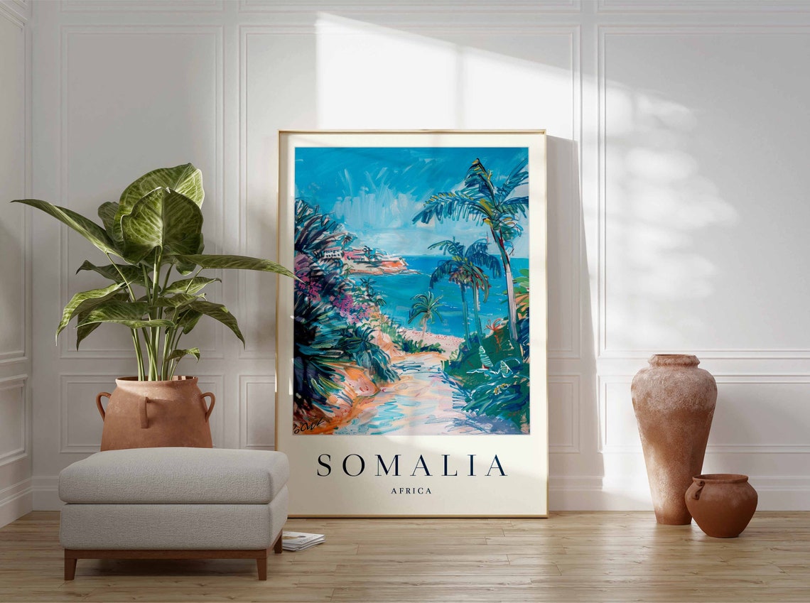 Somalia Tropical Beach Path Palm Trees Turquoise Sea Africa Poster - Image 3