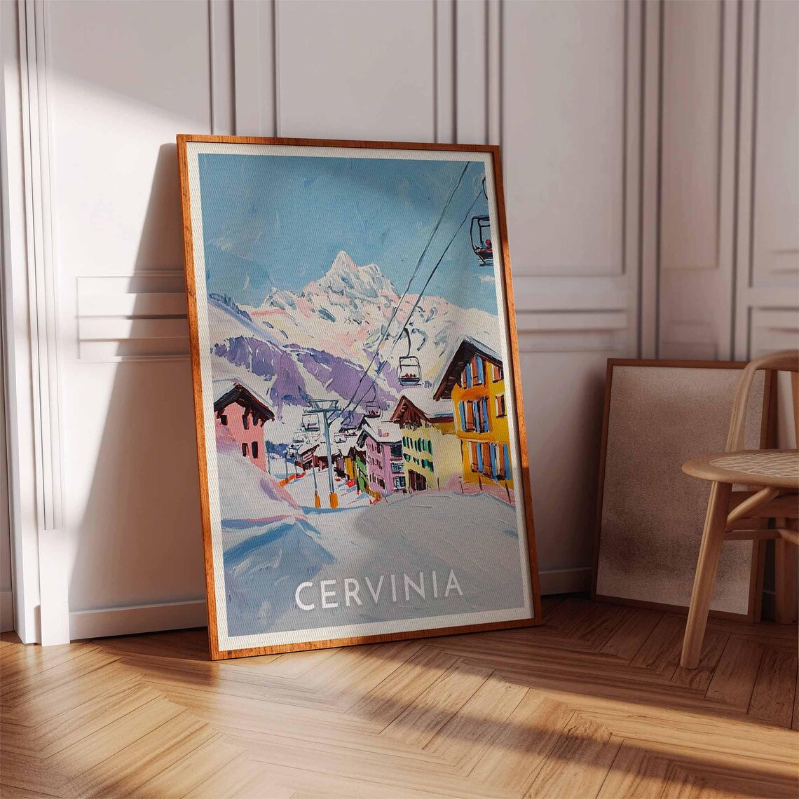 Cervinia Colorful Village Street Chairlift Snowy Peak Poster - Image 2