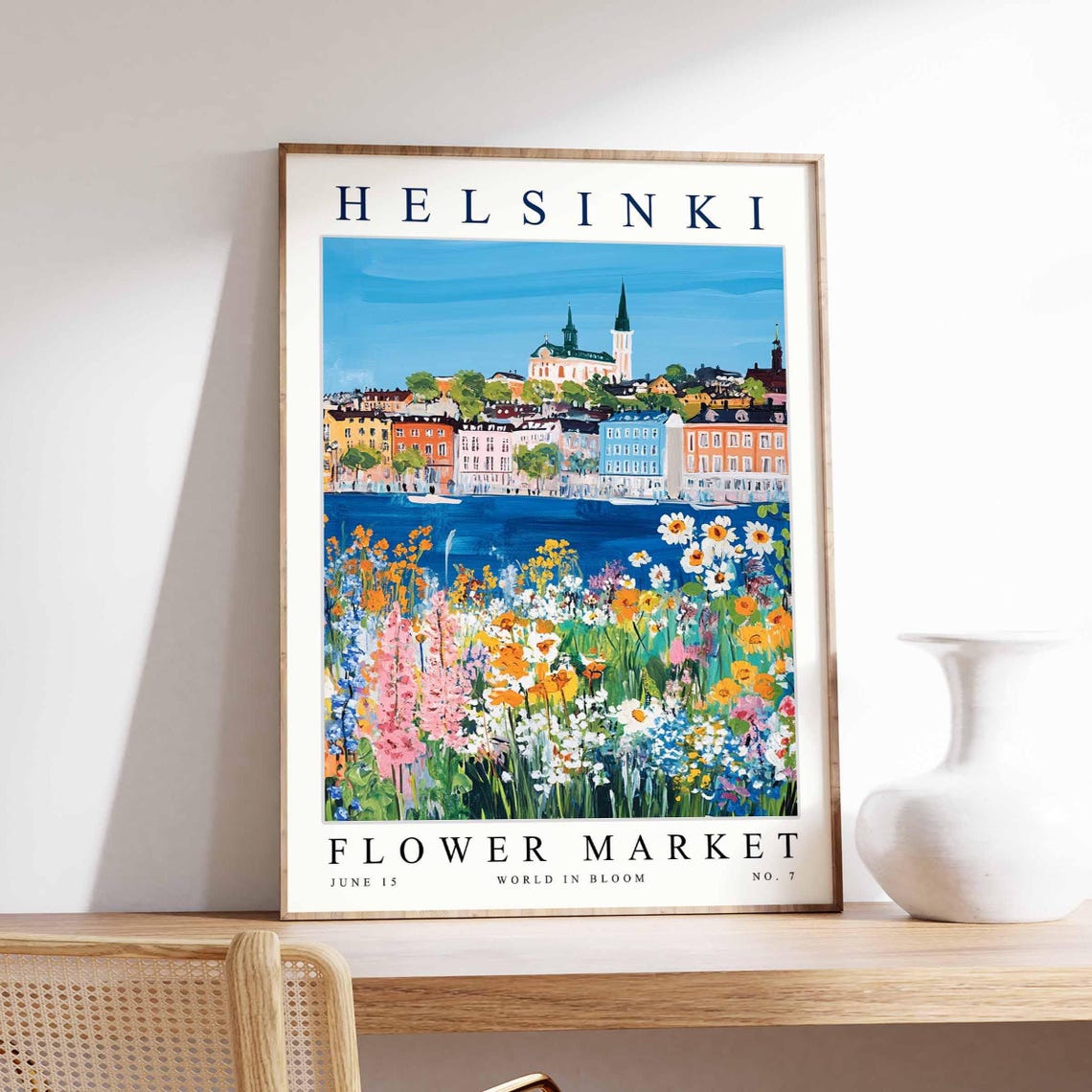 Helsinki Flower Market Cathedral Domes Daisy Meadow City Poster
