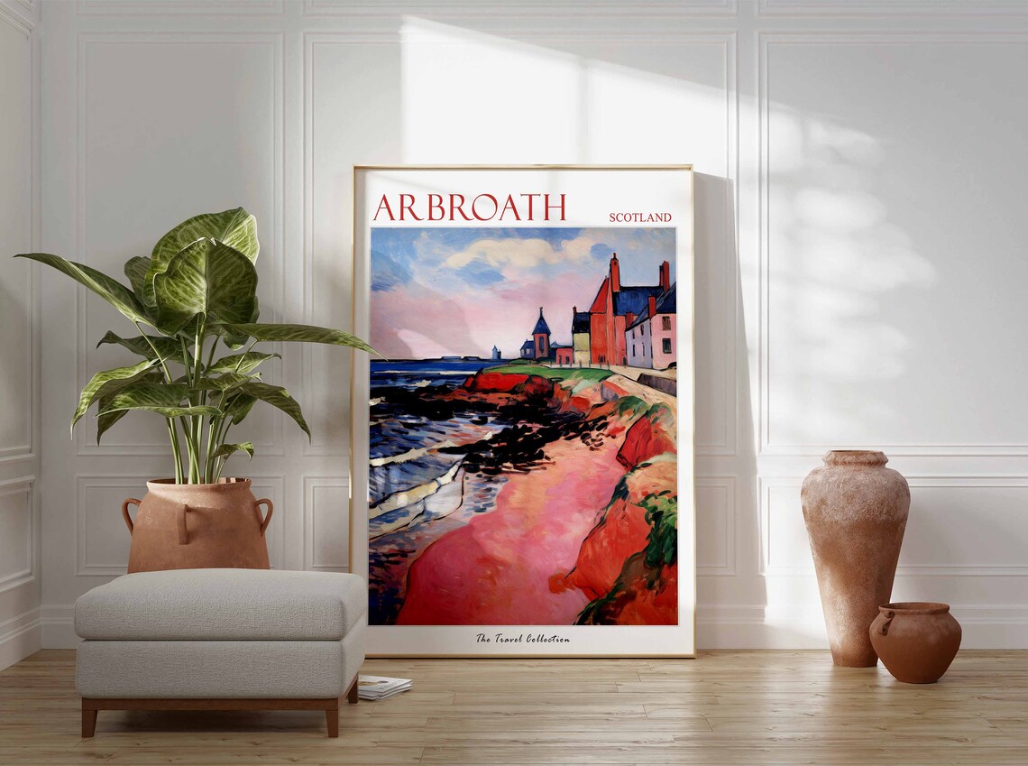 Arbroath Scotland Travel Poster Rocky Shoreline Waves Art Collection View - Image 2