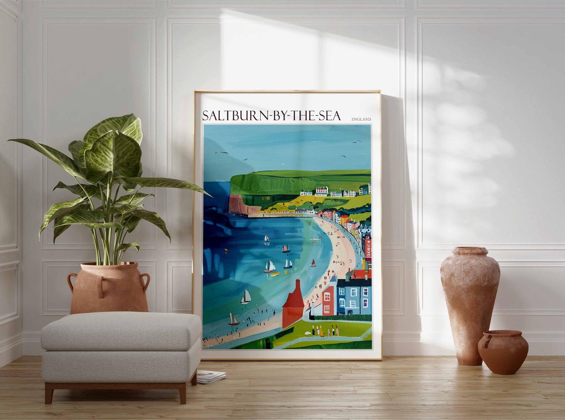 Saltburn By The Sea Poster Uk Travel Poster Coastal Wall Art British Art Uk Home Decor Vintage Seaside Poster Saltburn By The Sea Art - Image 2