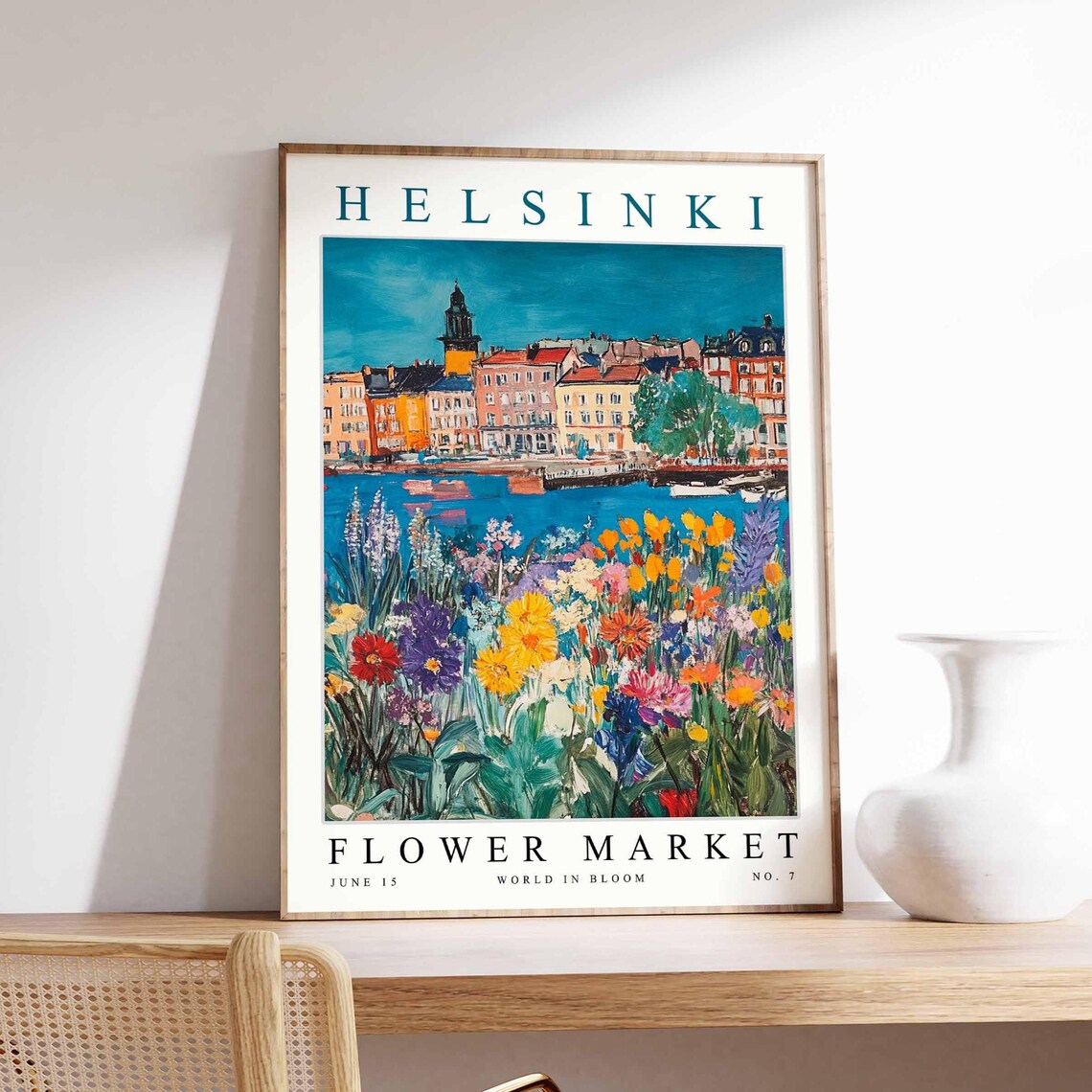 Helsinki Flower Market Pink Cosmos Blossoms Harbor City Poster