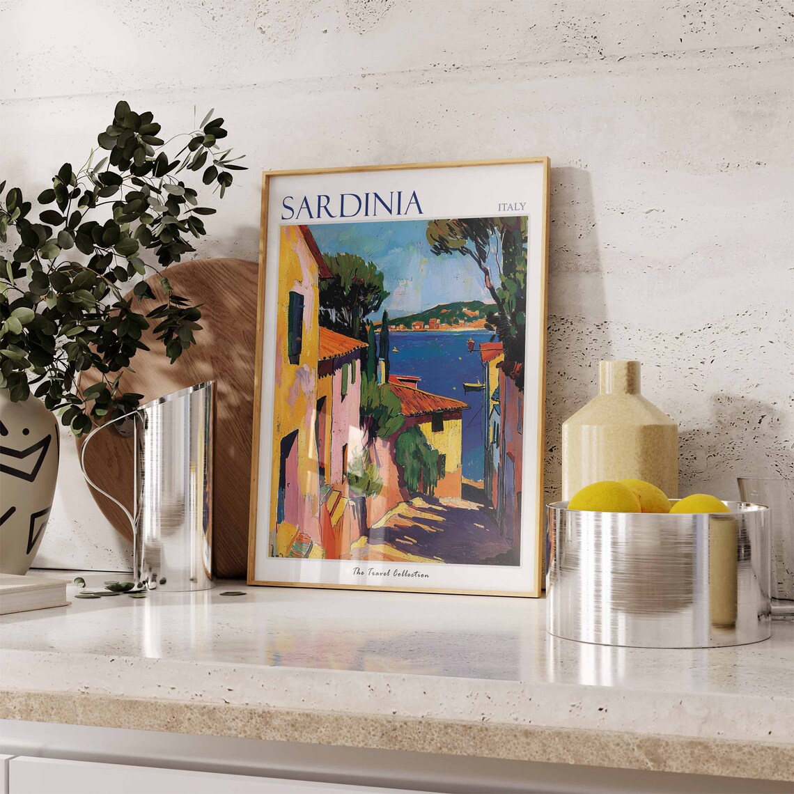 Sardinia Italy Village Lane Sea View Bold Painting Travel Poster - Image 2