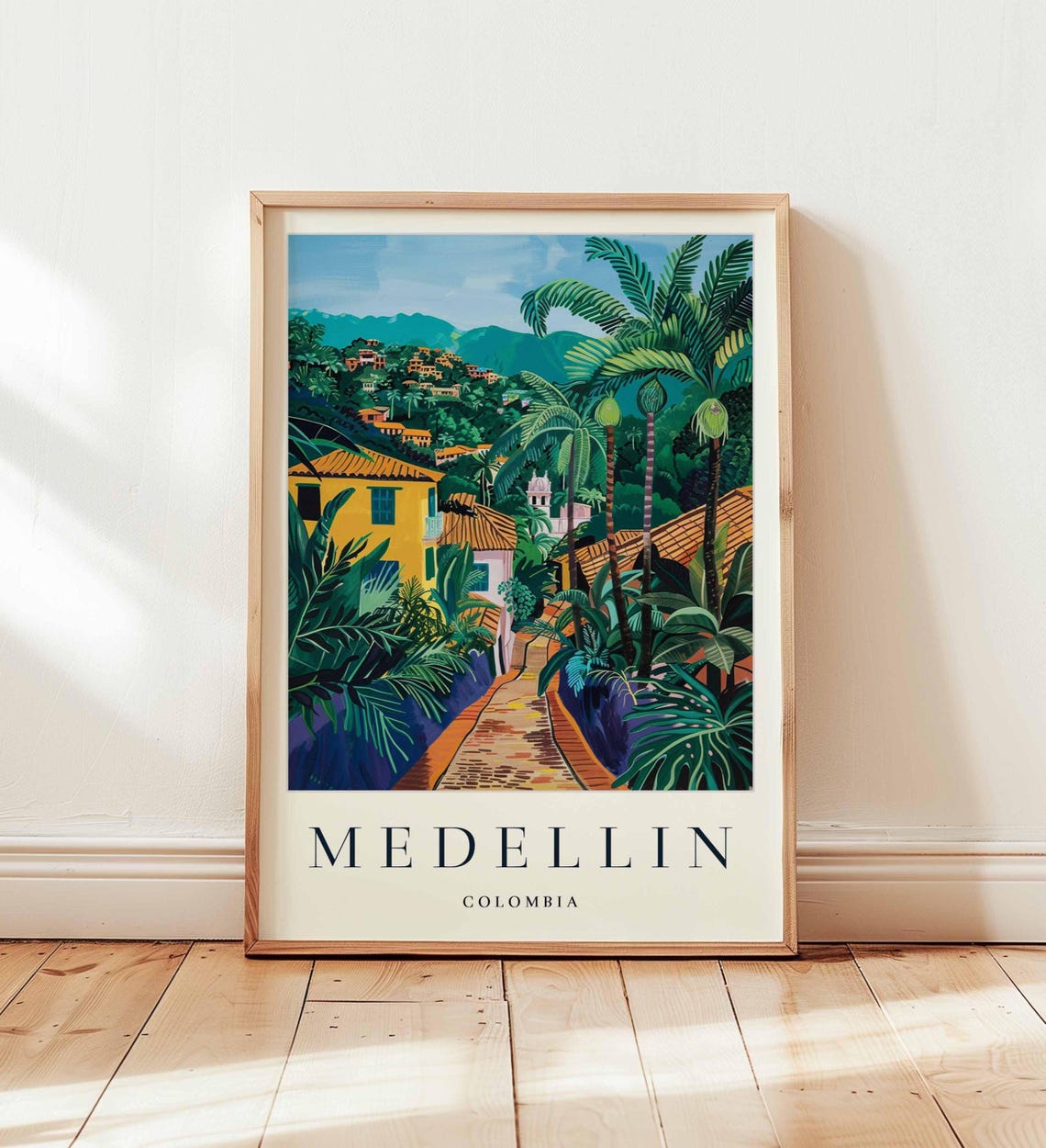 Medellin Colombia Lush Tropical Palm Tree Pathway Travel Poster