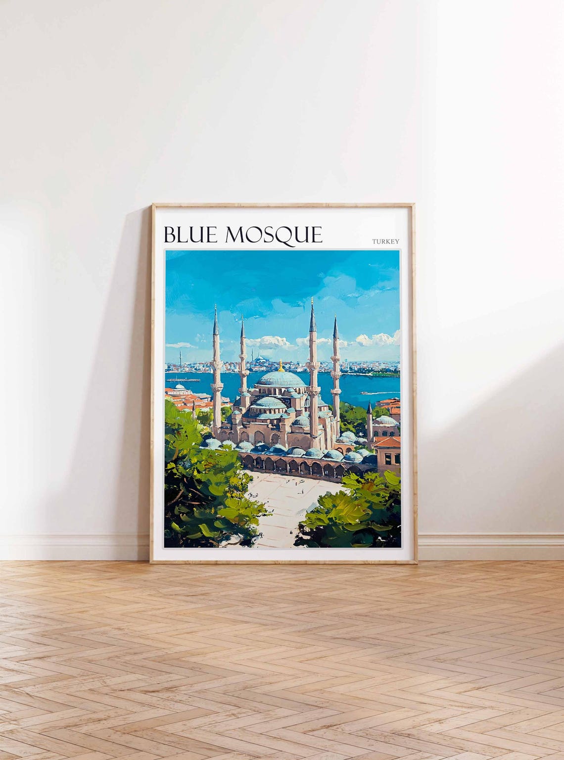 Blue Mosque Courtyard Trees Sea View Bright Impressionist Poster - Image 3