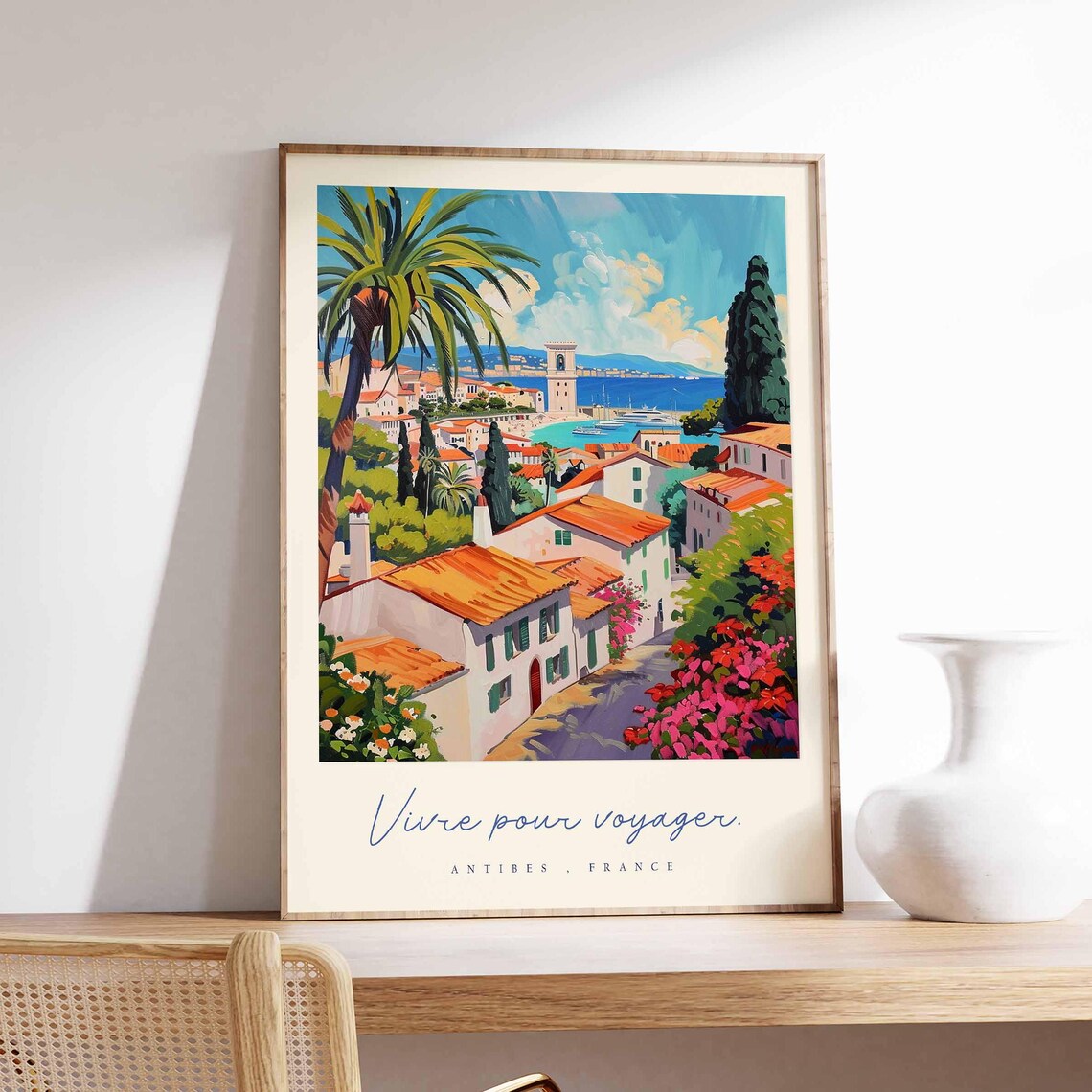 Antibes France Old Town Terracotta Rooftops Palm View Travel Poster