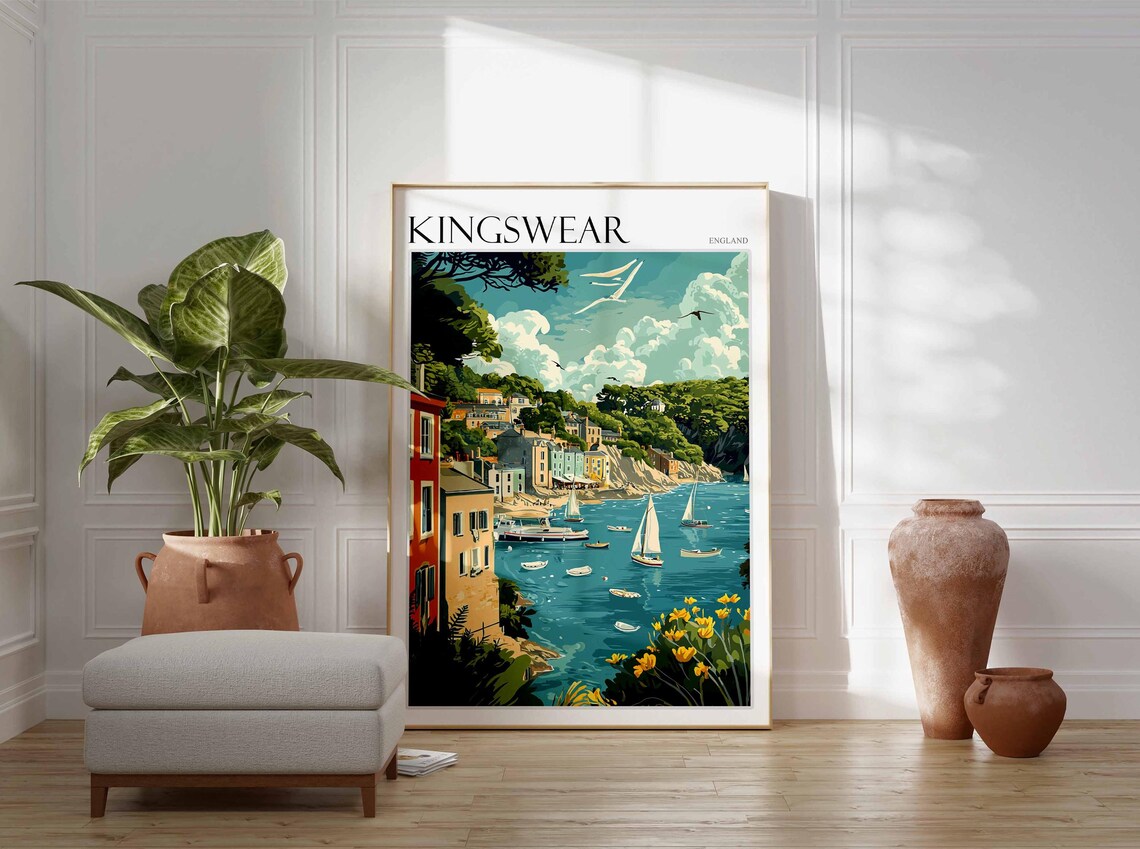Kingswear England Sailboat Harbor Waterfront Houses Art Poster - Image 3
