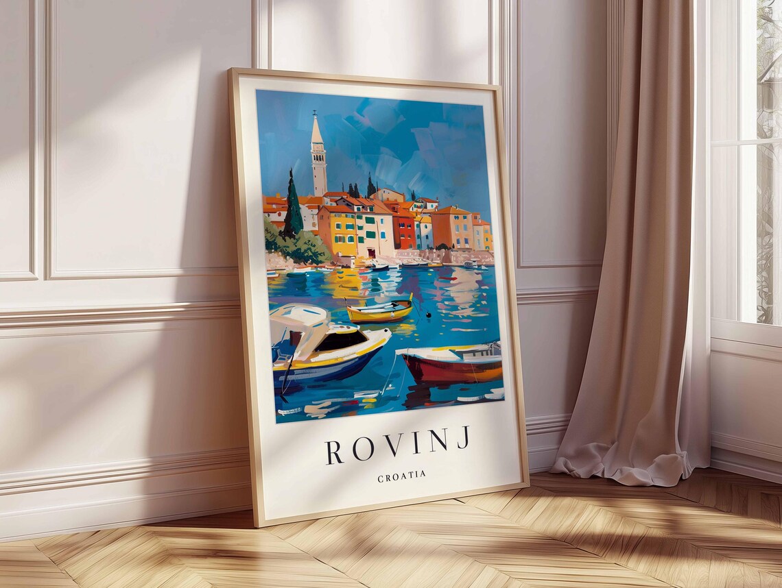 Rovinj Croatia Boats on Blue Water Below the Old Town Poster - Image 2