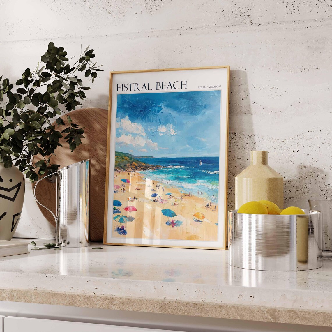 Fistral Beach United Kingdom Colorful Umbrellas Surf Art Poster - Image 2