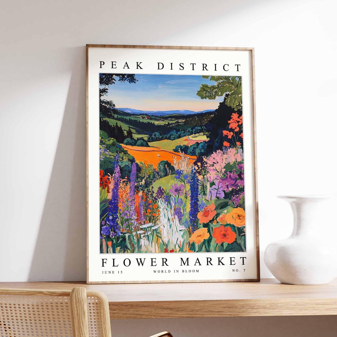 Peak District Wooded Valley Orange Fields Delphinium Dusk Bloom Poster