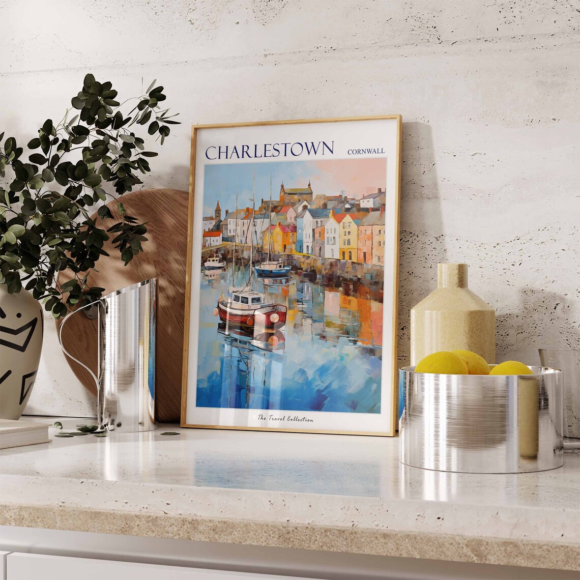 Charlestown Fishing Boats Calm Harbor Cornwall Travel Poster - Image 3