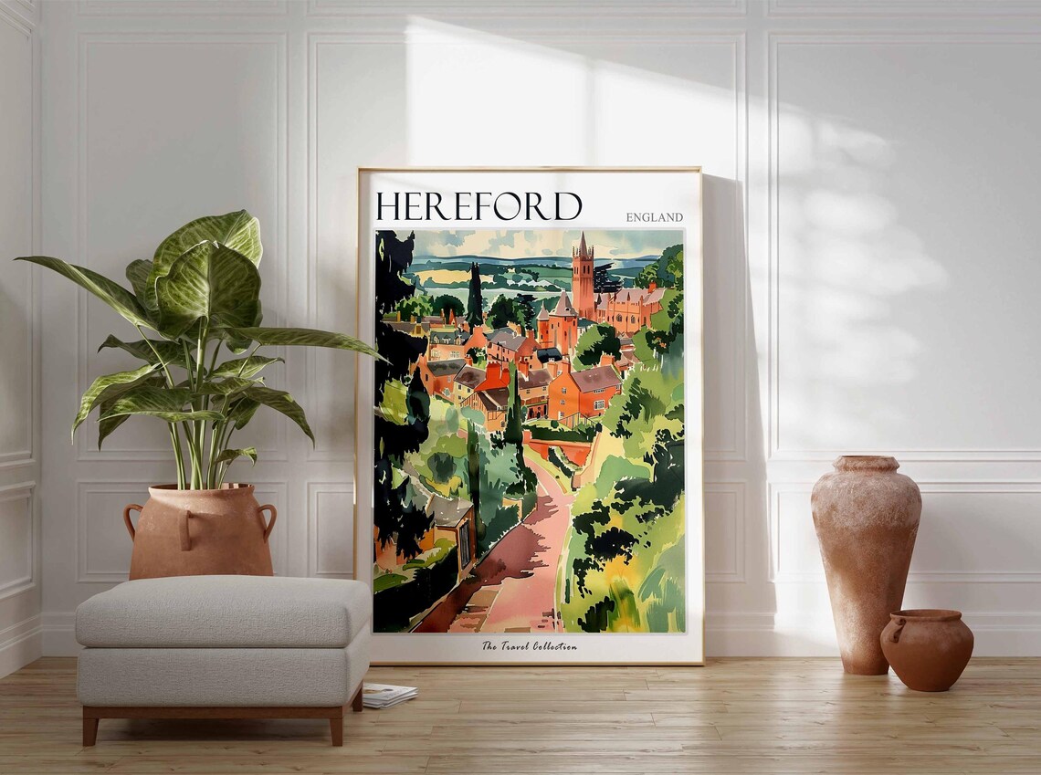 Hereford Poster England Travel Print British Decor United Kingdom Travel Poster City Print Hereford Gift Hereford Travel Poster - Image 2
