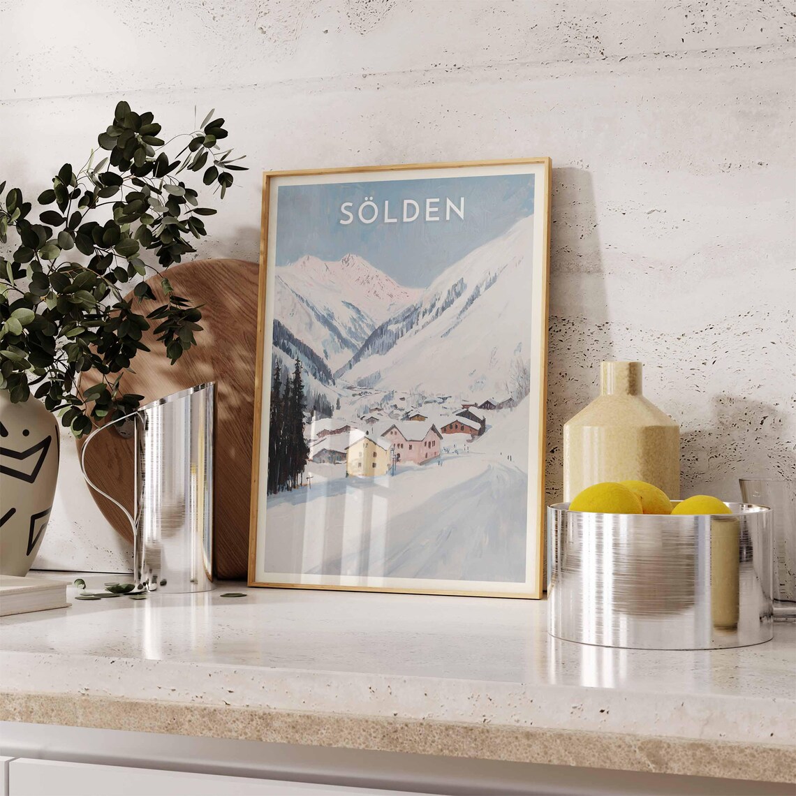 Sölden Austria Soft Watercolor Pastel Chalet Slope Gentle Poster - Image 2