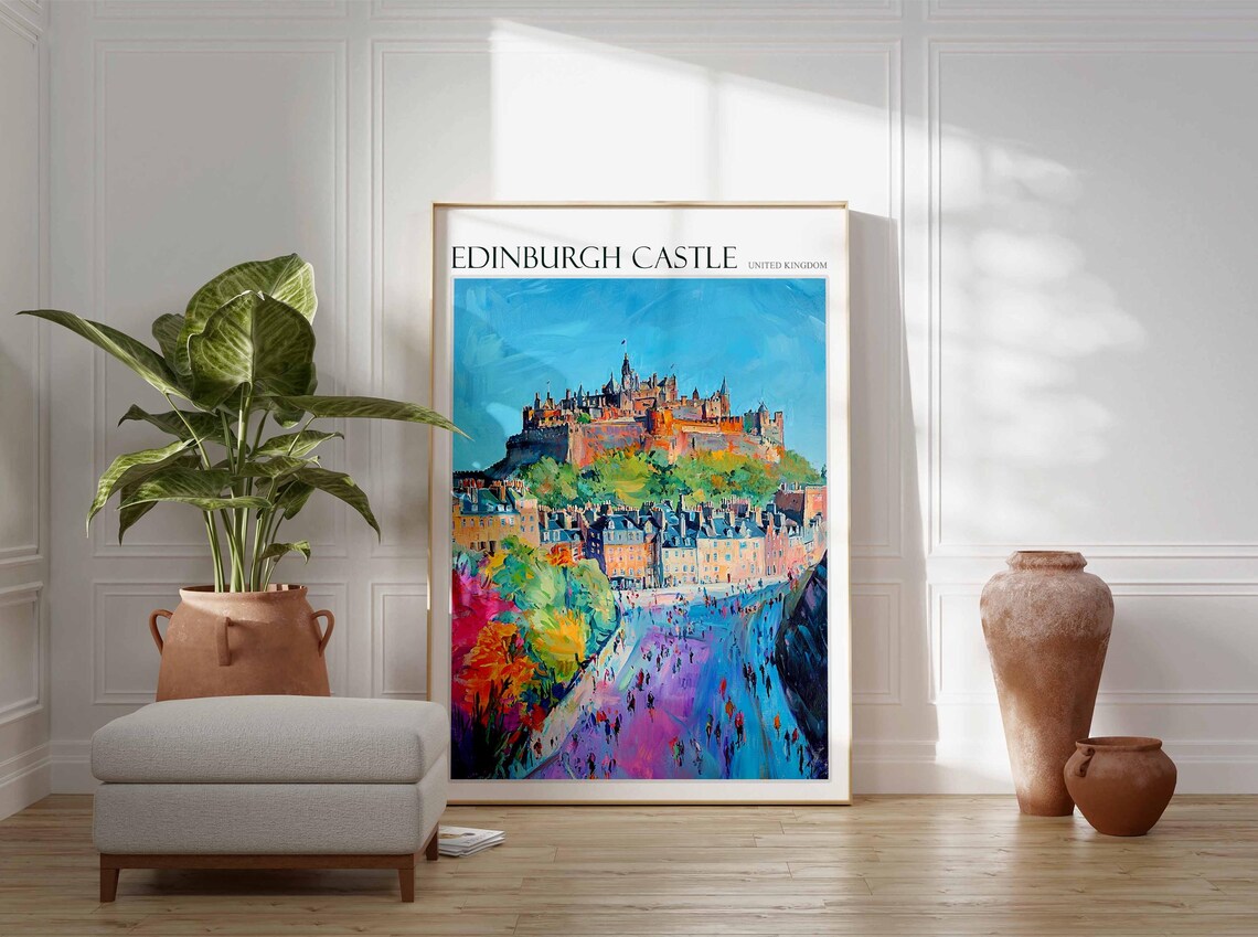 Edinburgh Castle United Kingdom Princes Street Colorful Travel Poster - Image 2