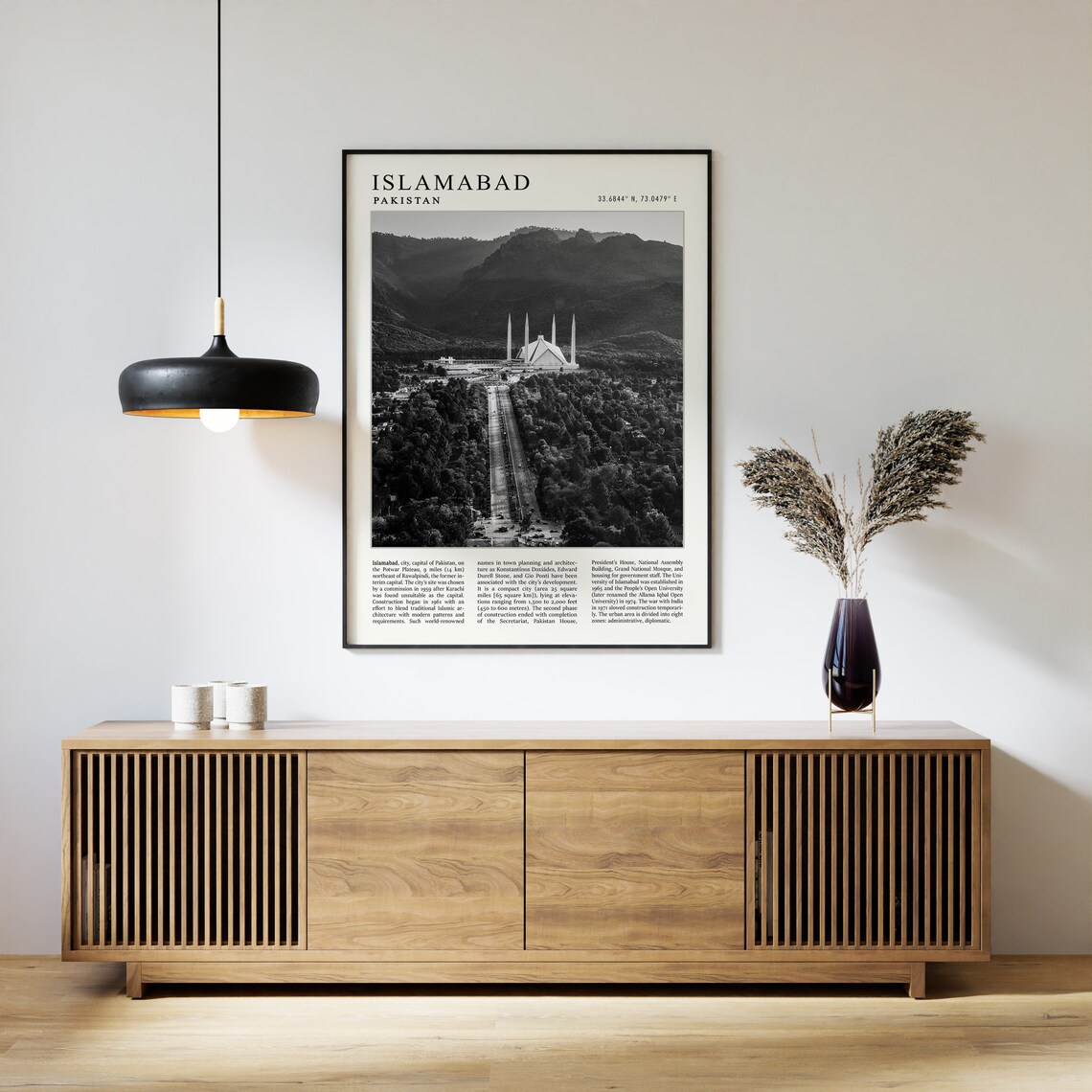 Islamabad Pakistan Faisal Mosque Aerial Black White Photo Poster - Image 3