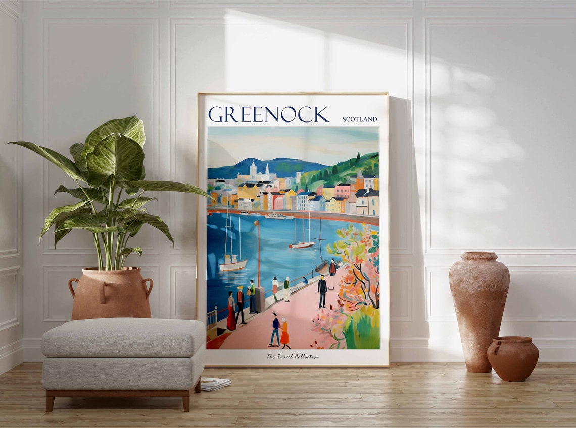 Greenock Scotland Esplanade Sailing Harbour Strollers Art Poster - Image 3