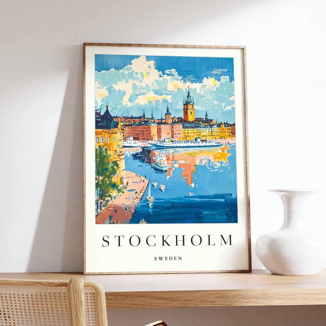 Stockholm Sweden Harbor Gamla Stan Waterfront Painterly Poster