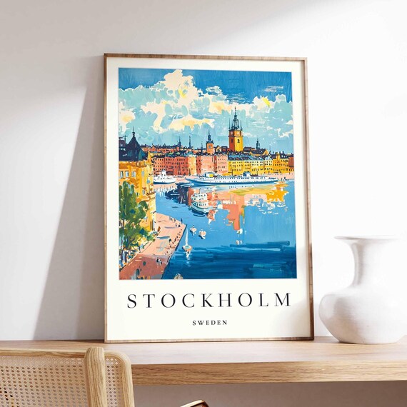 Stockholm Sweden Harbor Gamla Stan Waterfront Painterly Poster