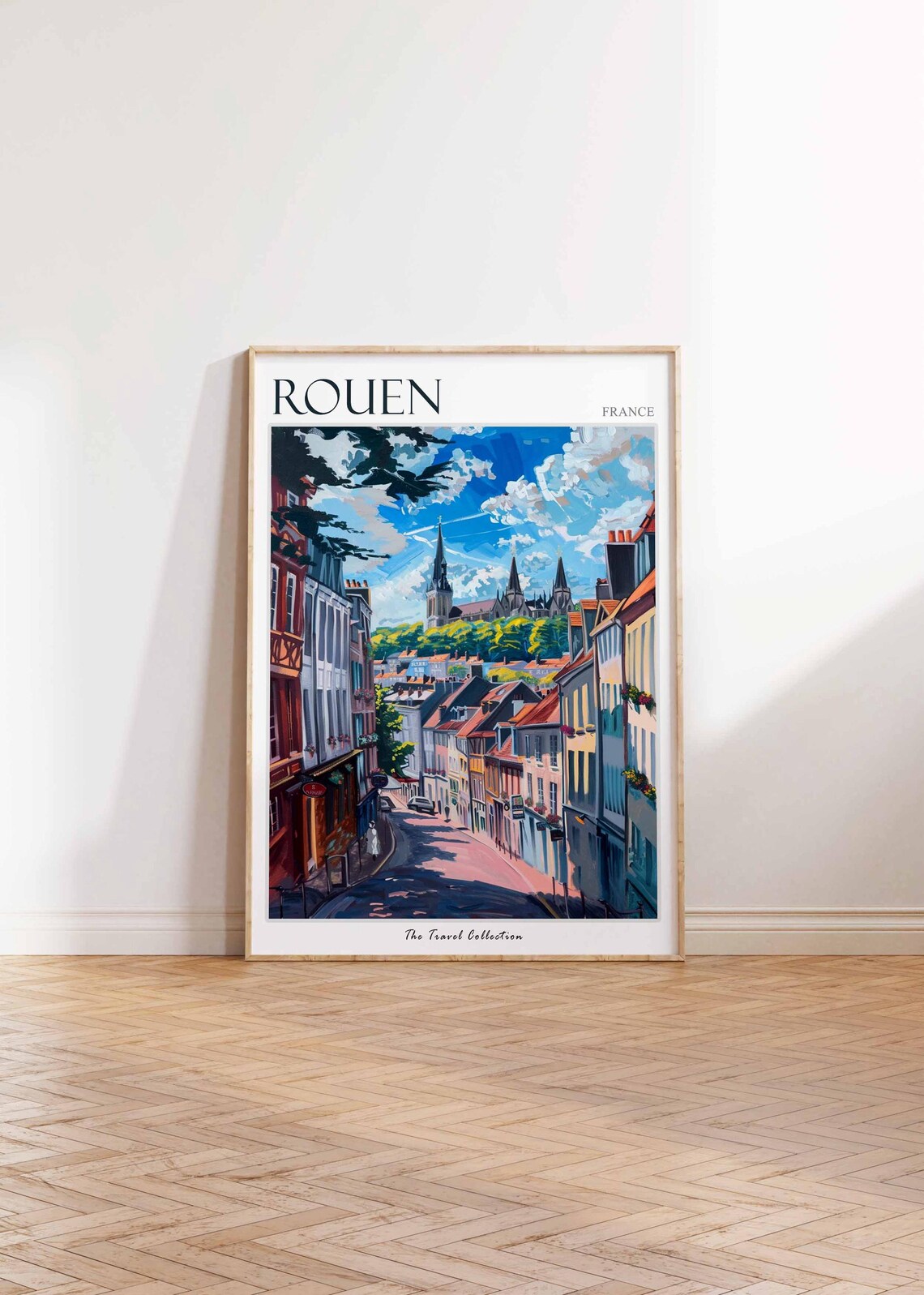 Rouen France Sunlit Old Street With Twin Cathedral Spires Poster - Image 2
