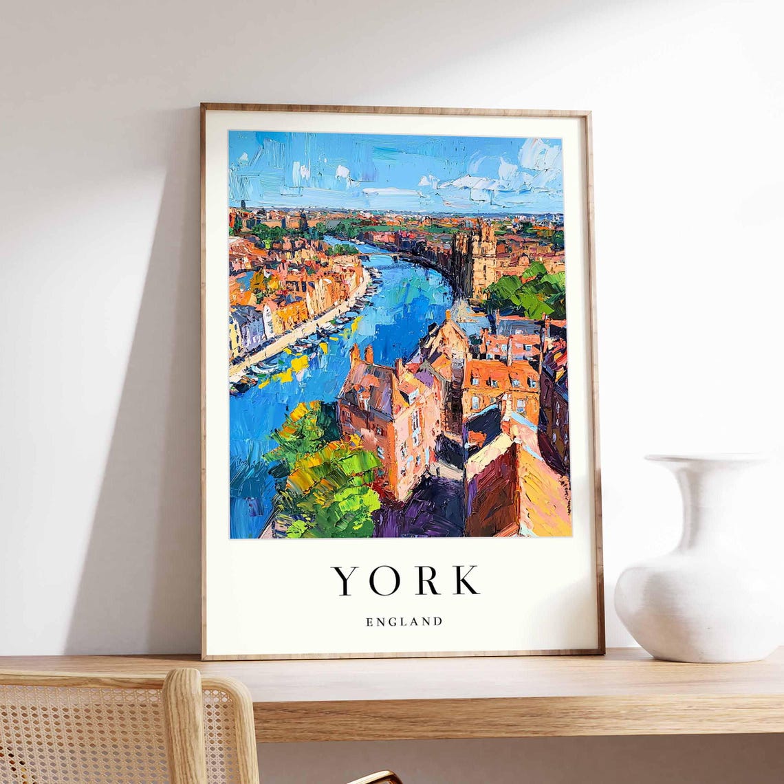 York England River Ouse Aerial Painted Impasto Blue Sky Poster