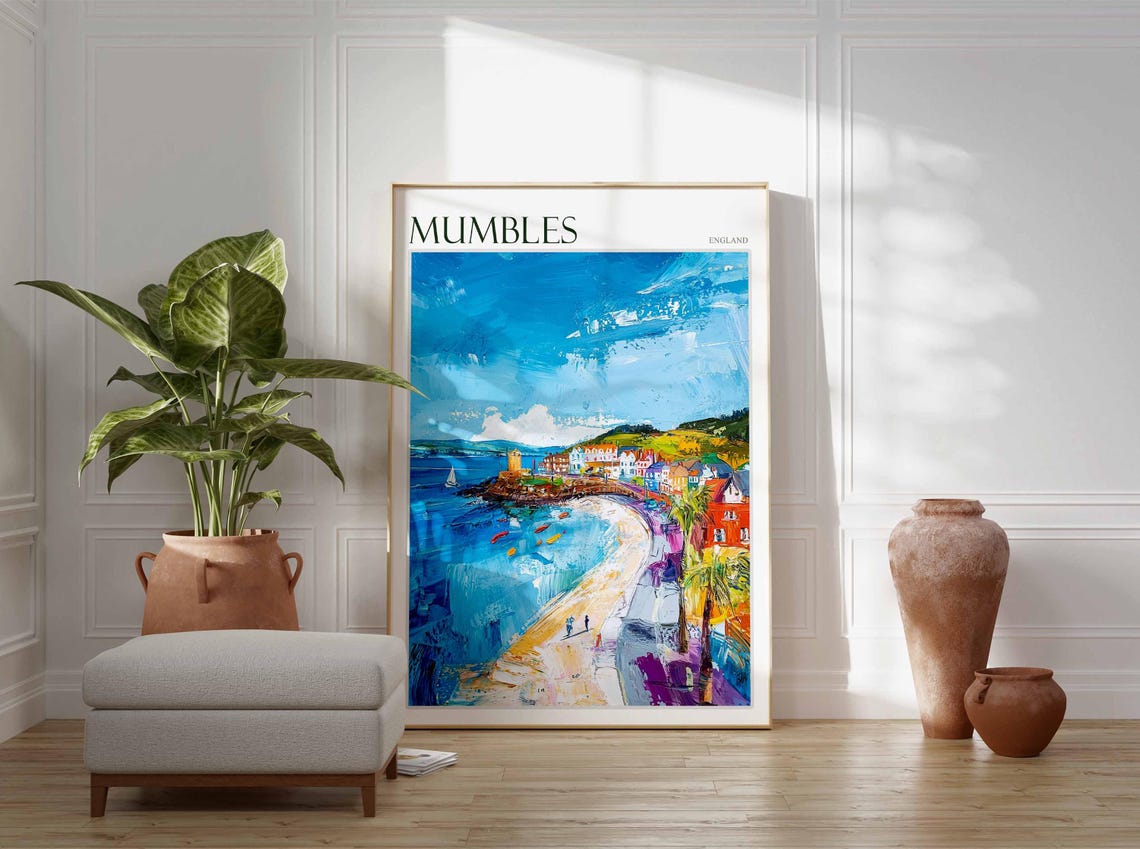 Mumbles Sunny Promenade Palm Bay Beach England Travel Poster - Image 3
