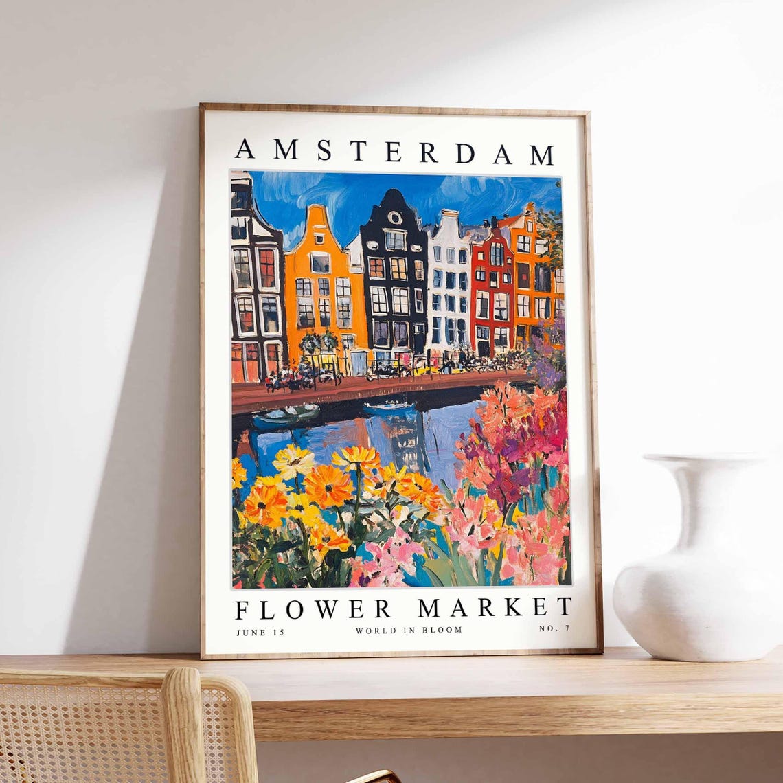 Amsterdam Flower Market Sunflower Canal Bikes Bridge Wildflower Poster