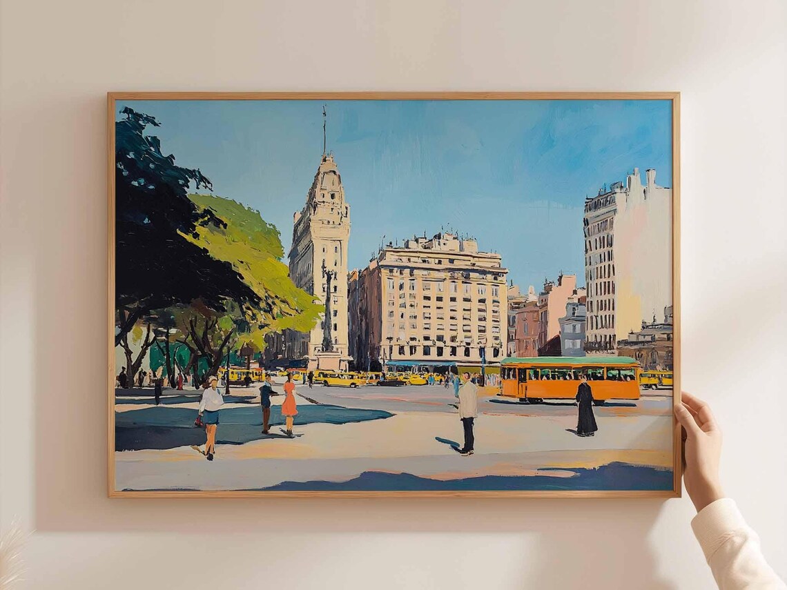 Buenos Aires Vintage Tram City Square Mid Century Art Poster