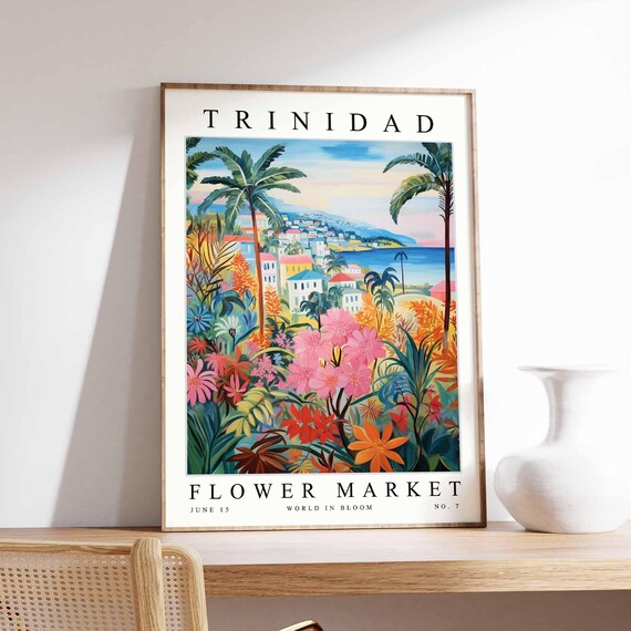 Trinidad Flower Market Poster Print Trinidadian Floral Wall Art Decor Botanical Caribbean Travel
