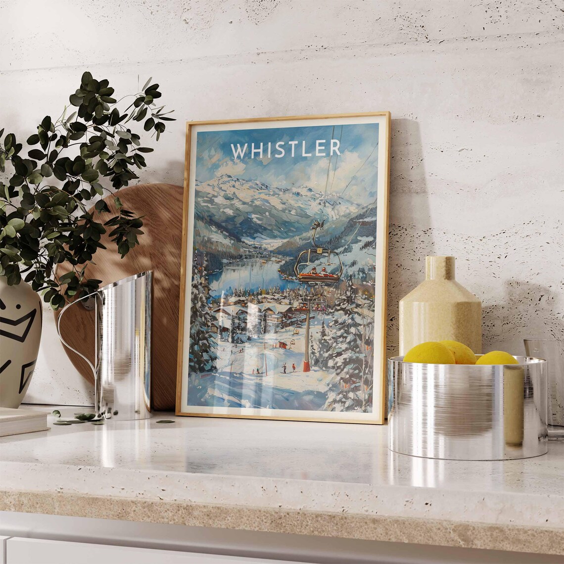 Whistler Canada Chairlift Over Village Snowy Lake Travel Poster - Image 2