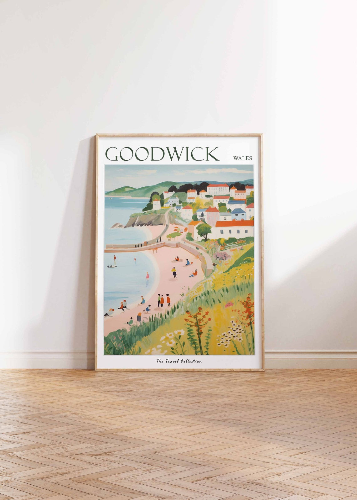 Goodwick Wales Pink Beach Cove Wildflower Meadow Cliff Town Poster - Image 2