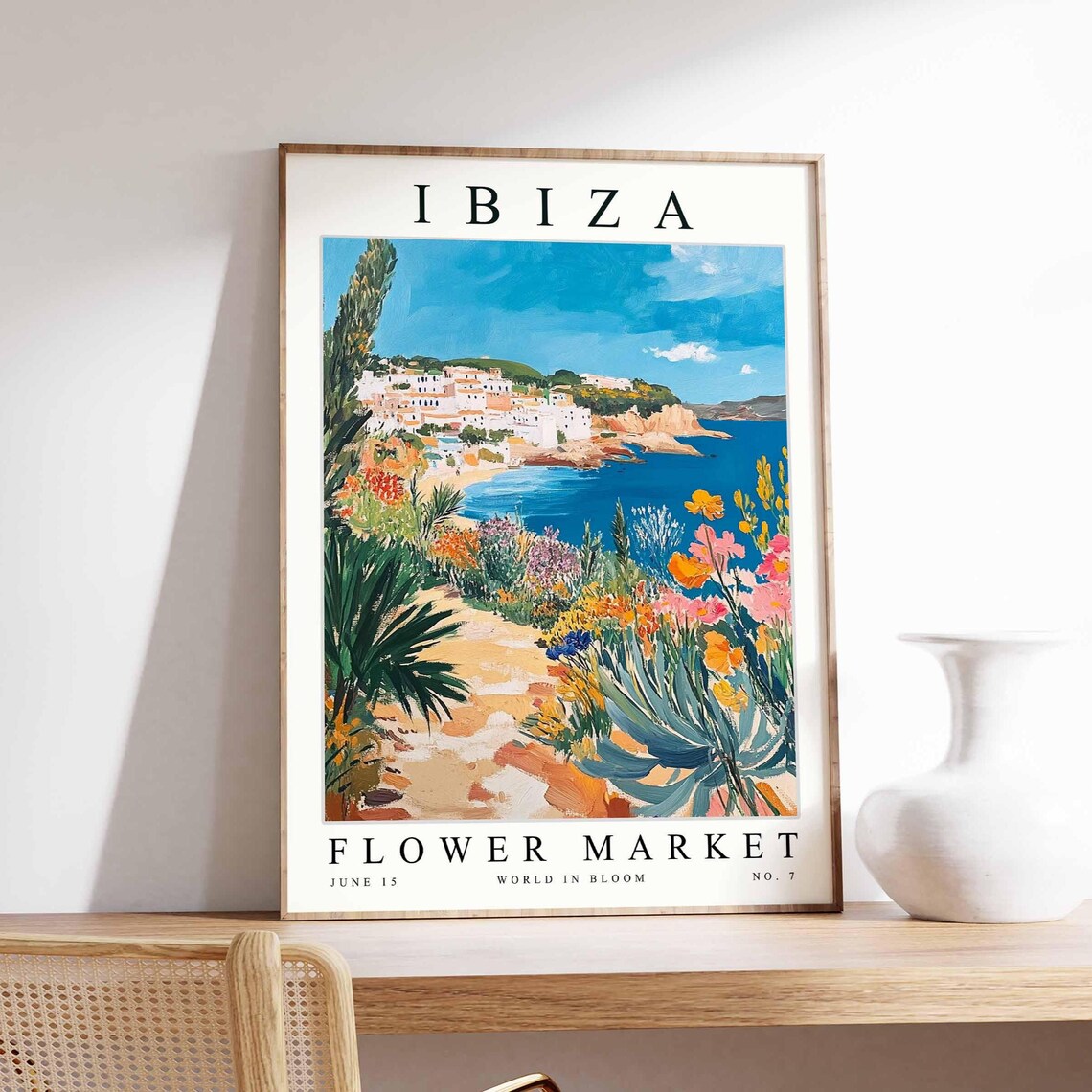Ibiza Flower Market Rocky Coast Village Meadow Bloom Art Poster