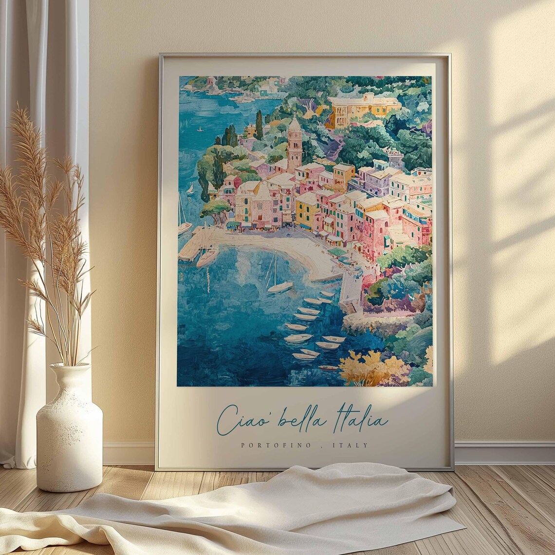 Portofino Italy Aerial Harbor With Church Tower Bella Italia Poster - Image 2