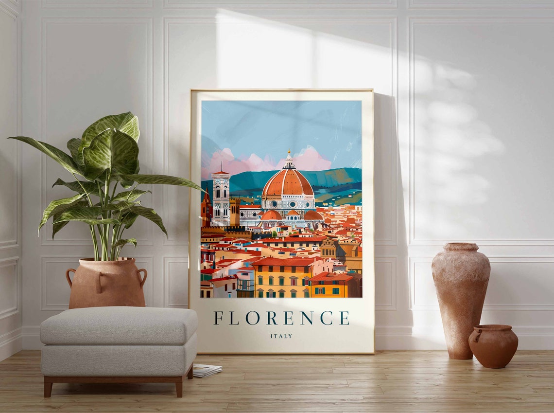 Florence Poster Florence Travel Print Italy Wall Art Italian Travel Print Tropical Decor City Print Florence Travel Poster - Image 2