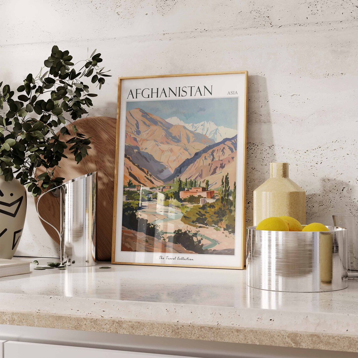 Afghanistan Asia Painted Mountain Valley Village Landscape Art Poster - Image 3