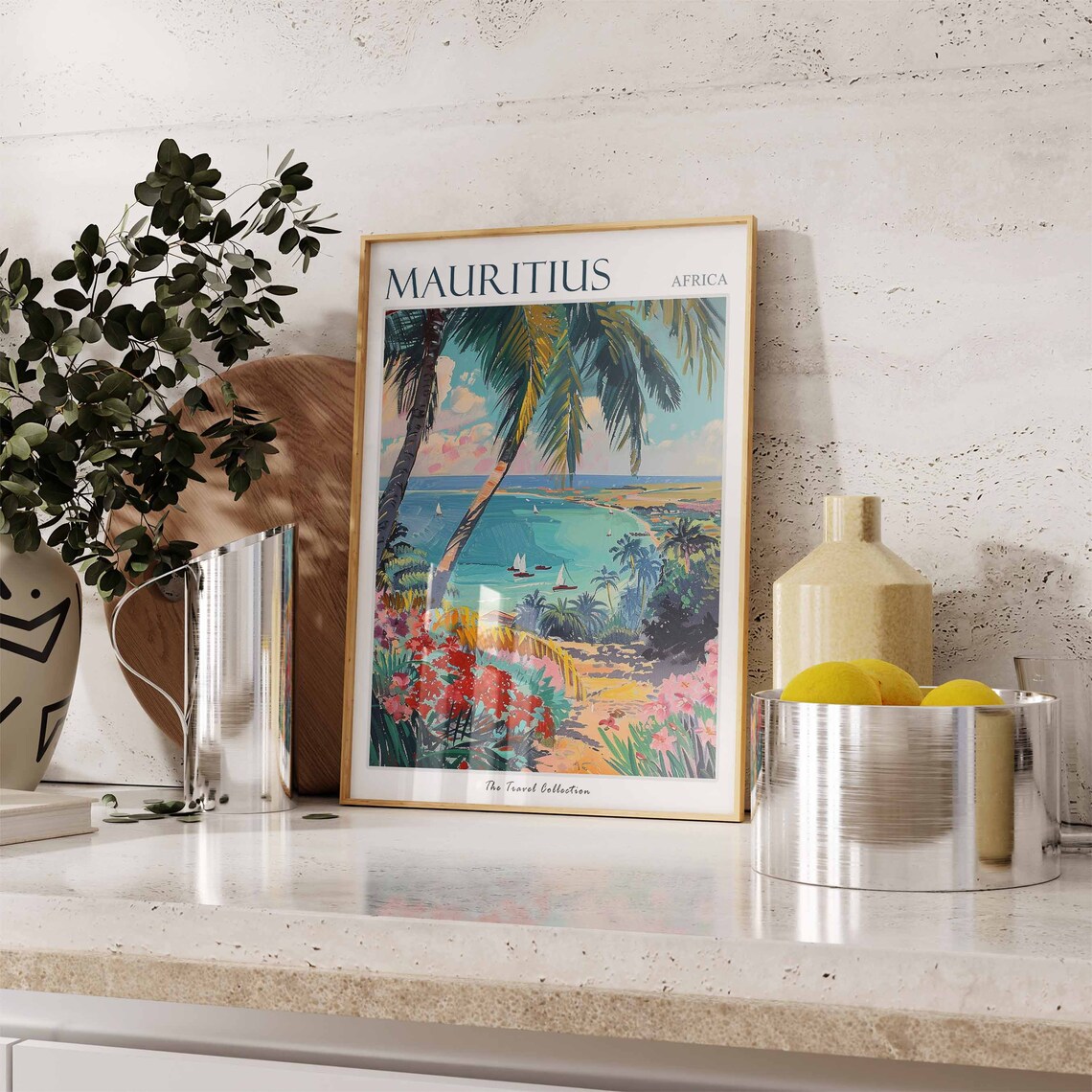 Mauritius Travel Poster, Tropical Botanical Coastal Decor - Image 3