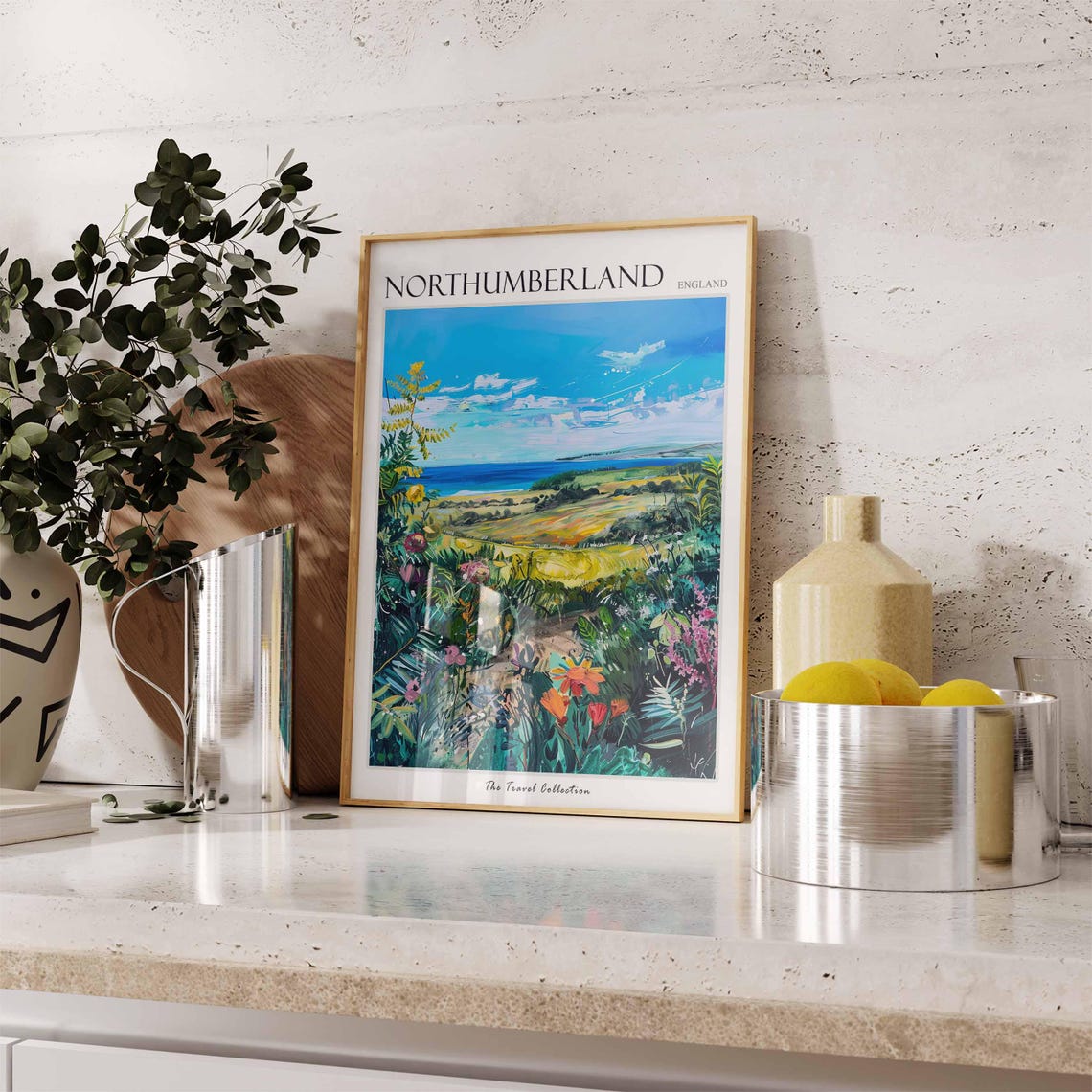 Northumberland England Dense Wildflower Garden Coastal View Poster - Image 3