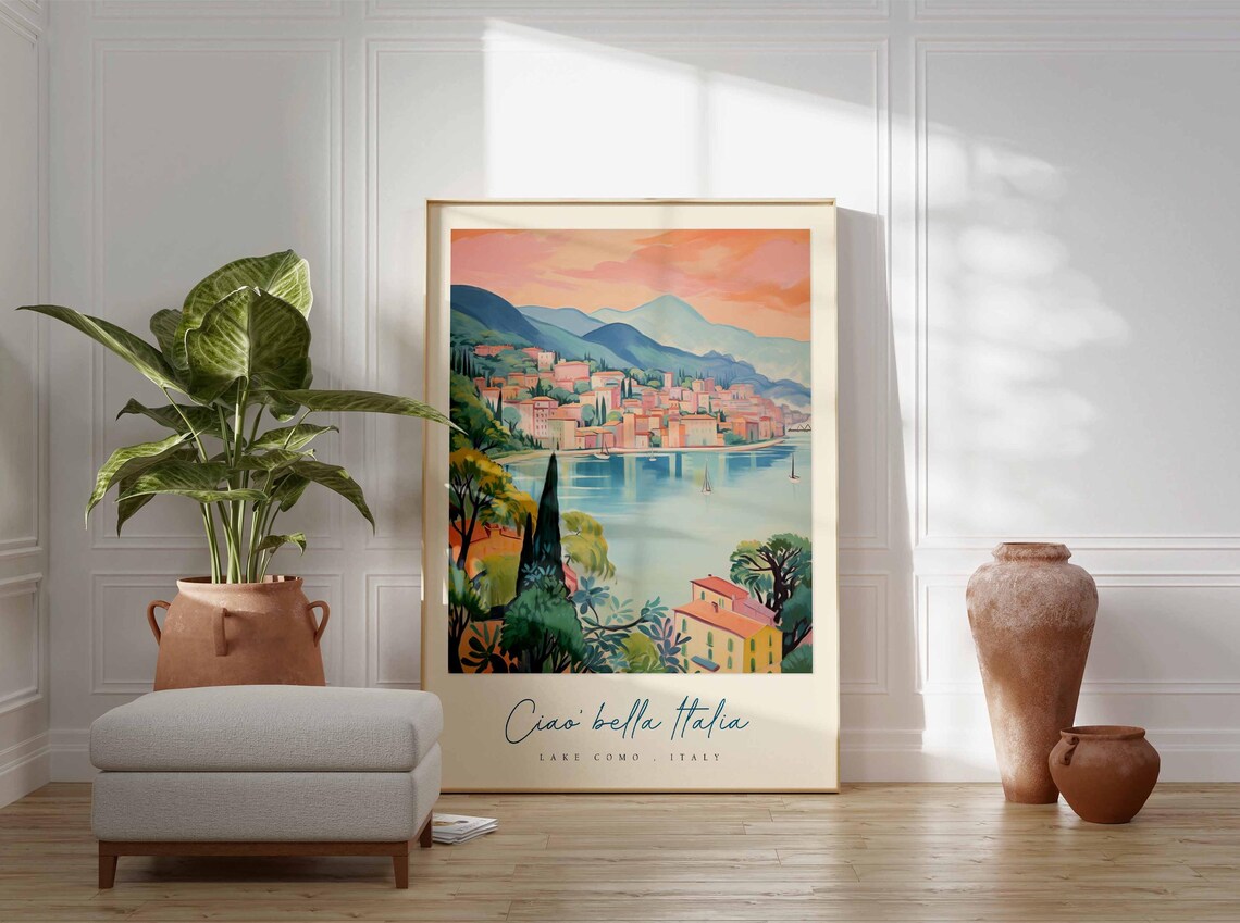 Lake Como Italy Sunset Bay Sailing Boats Golden Light Poster - Image 3