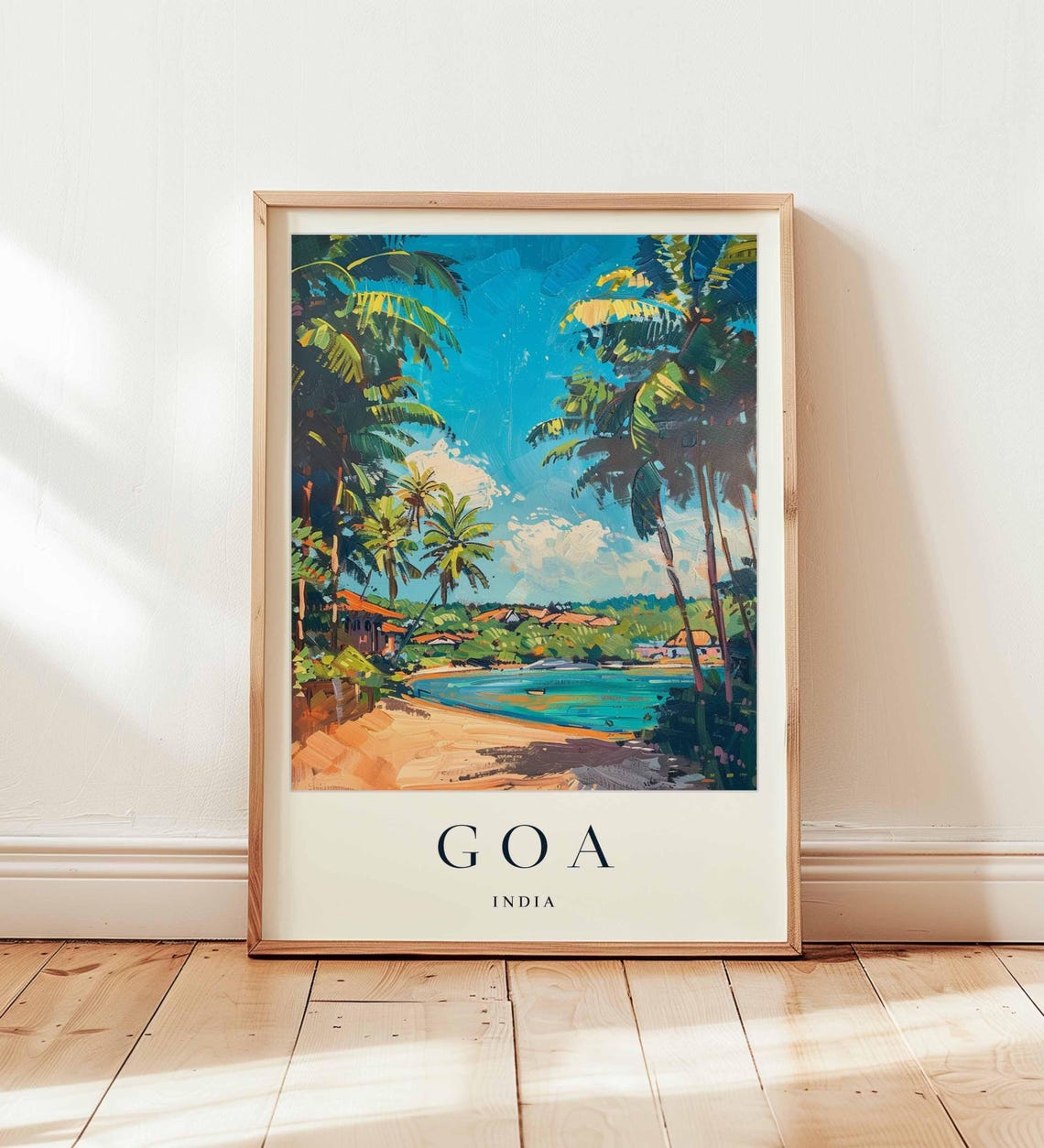 Goa India Beach Paradise Palm Trees Vintage Style Travel Poster
